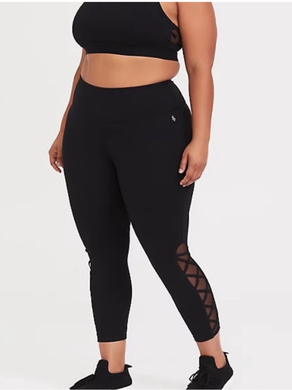 Torrid Active Black Performance Core Crop Lattice Detail Active Leggings